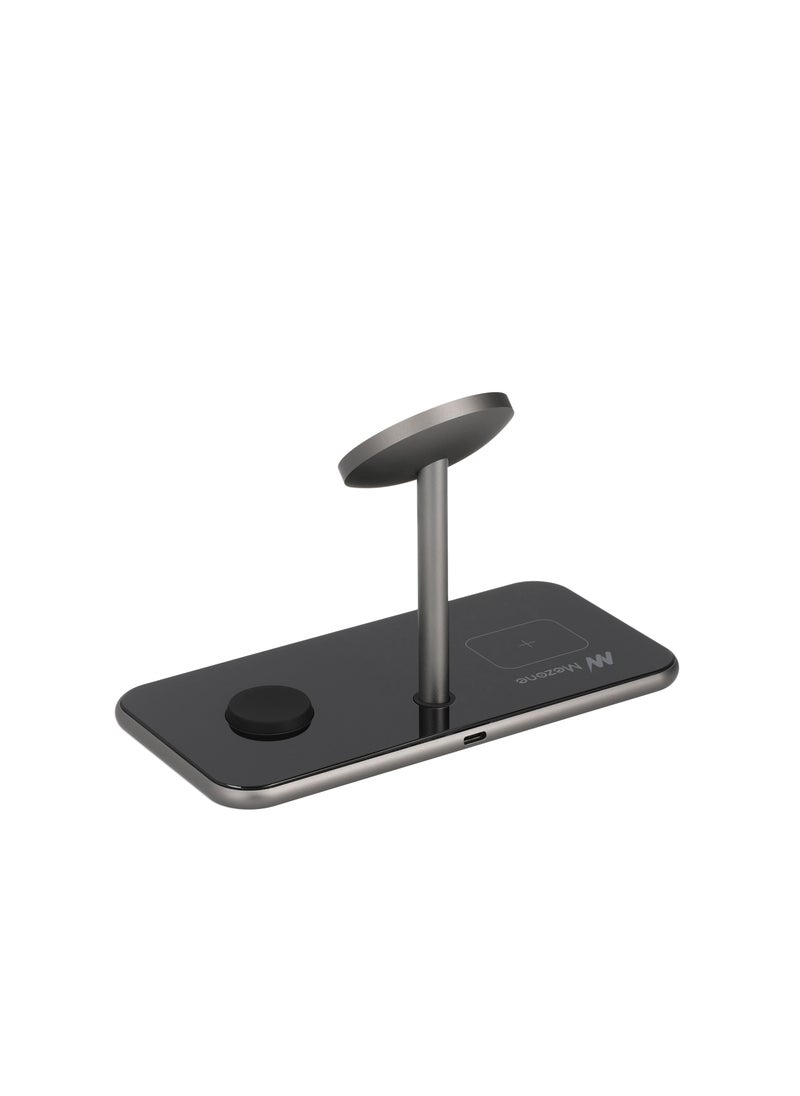 Mezone 3 in 1 Wireless Charging Station, Fast Charging Wireless Charger Stand Compatible with iPhone 15 14 13 12 11 X Pro Max Earbuds iWatch 8 7 6 5 4 Samsung Galaxy S - Black  - Image 3
