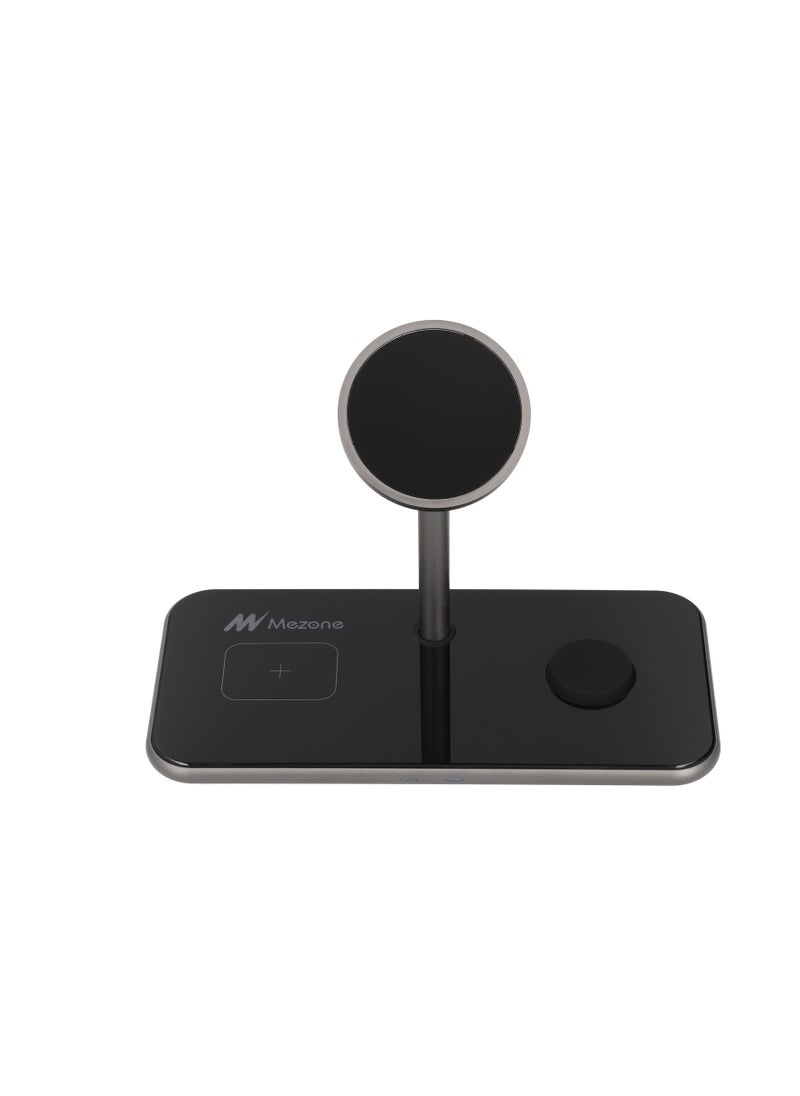 Mezone 3 in 1 Wireless Charging Station, Fast Charging Wireless Charger Stand Compatible with iPhone 15 14 13 12 11 X Pro Max Earbuds iWatch 8 7 6 5 4 Samsung Galaxy S - Black  - Image 5