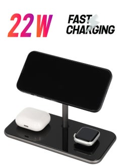 Mezone 3 in 1 Wireless Charging Station, Fast Charging Wireless Charger Stand Compatible with iPhone 15 14 13 12 11 X Pro Max Earbuds iWatch 8 7 6 5 4 Samsung Galaxy S - Black  - Image 1