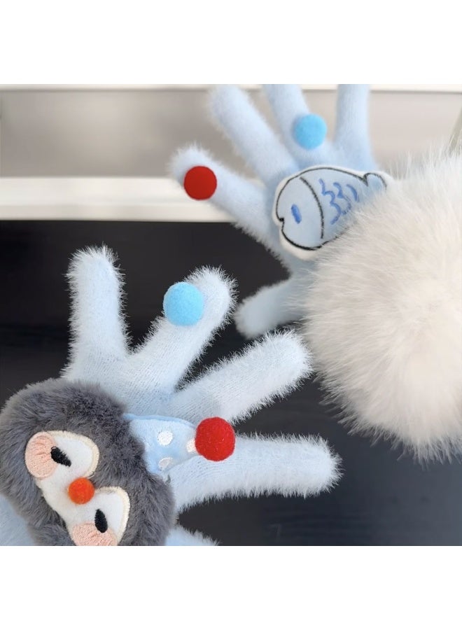 لطيف الكرتون تحت عنوان الشتاء أفخم قفازات مع الملونة بوم بومس سوبر لينة دافئة ورائعتين بشكل لا يصدق للحفاظ على أيدي مريحة في الاسلوب - Image 1