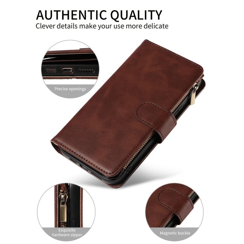 Galaxy S24 Ultra Faux Leather Flip Phone Case With Card Slot Stand Wrist Strap Rose Golden - Image 4