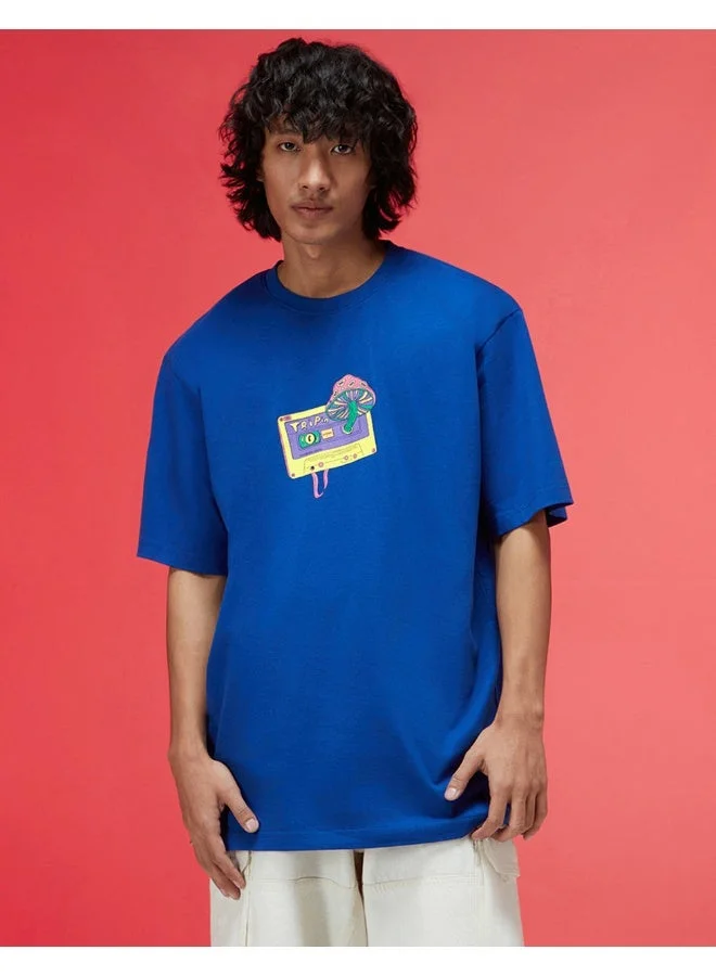 فيردو Veirdo® Oversized Baggy Fit Drop Shoulder Latest Graphic Printed Design Half Sleeve Royal Blue Colour T-Shirt for Men in S Size