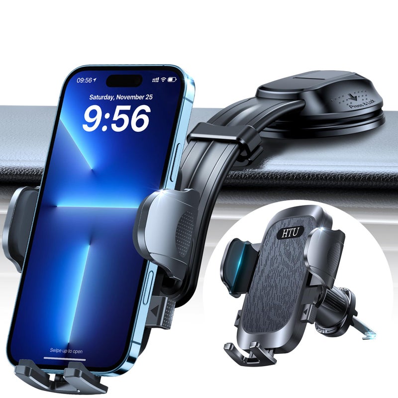 HTU Upgraded Strongest Suction Car Phone Holder Bendable Arm, Never Block View Rotatable Cellphone Mount for Dashboard Windshield Vent, Cradle Stand for iPhone 17 16 15 14 13 12 Pro Max (Black) - Image 1