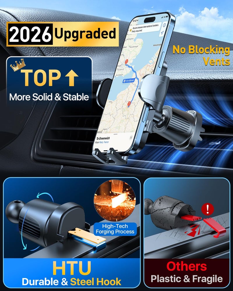 HTU Upgraded Strongest Suction Car Phone Holder Bendable Arm, Never Block View Rotatable Cellphone Mount for Dashboard Windshield Vent, Cradle Stand for iPhone 17 16 15 14 13 12 Pro Max (Black) - Image 5