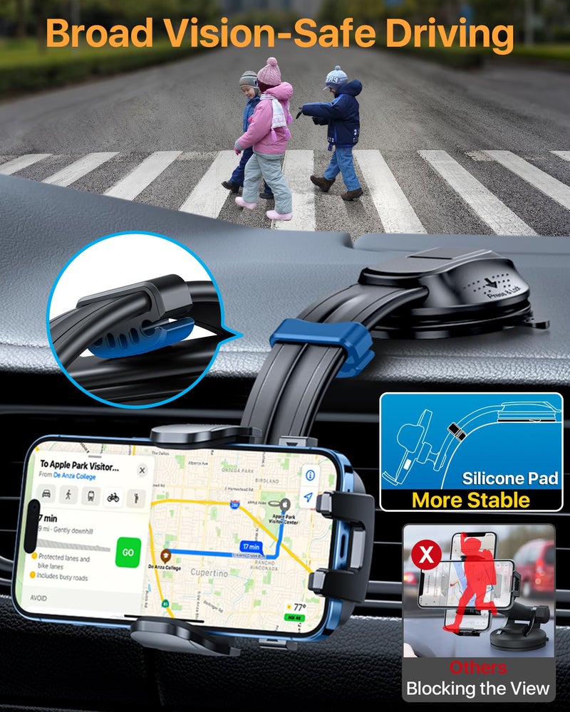 HTU Upgraded Strongest Suction Car Phone Holder Bendable Arm, Never Block View Rotatable Cellphone Mount for Dashboard Windshield Vent, Cradle Stand for iPhone 17 16 15 14 13 12 Pro Max (Black) - Image 3