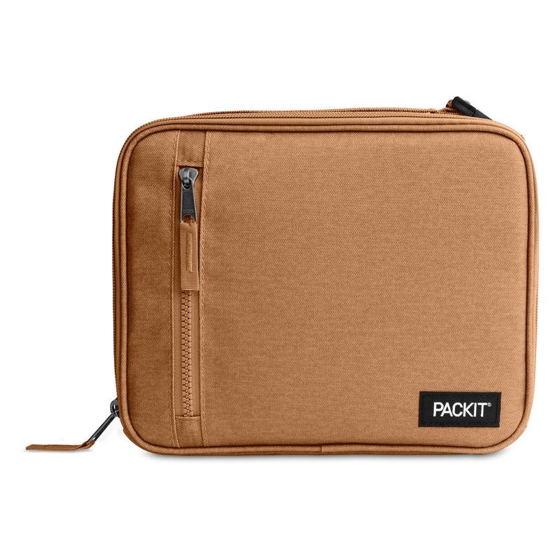 PackIt Freezable Classic Lunch Box Almond Built with EcoFreeze Technology Collapsible Reusable Zip Closure With Zip Front Pocket and Buckle Handle Designed for Fresh Lunch On the Go