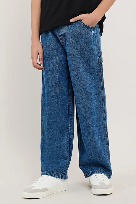 أر أند بي Washed Loose Fit Jeans with Button Closure