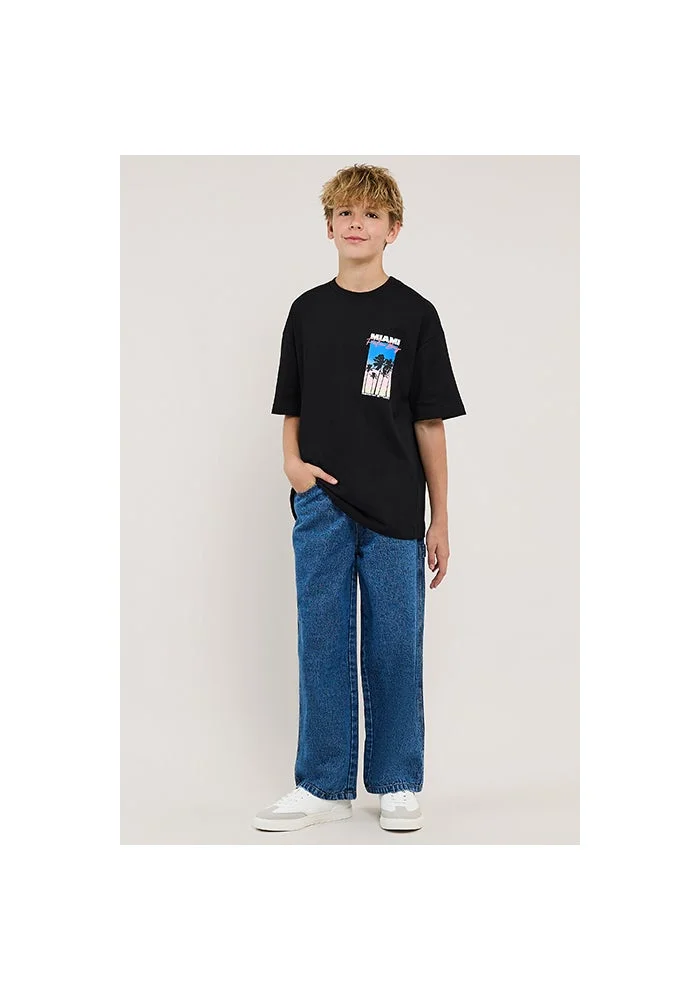 أر أند بي Washed Loose Fit Jeans with Button Closure