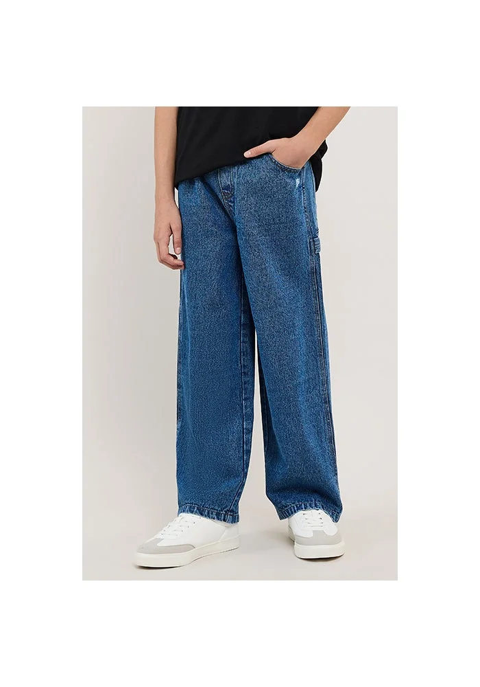 أر أند بي Washed Loose Fit Jeans with Button Closure