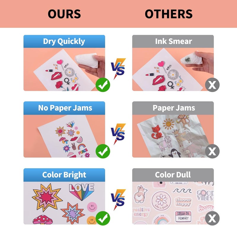HTVRONT Printable Vinyl Sticker Paper - 70 Sheets Glossy Waterproof Sticker Paper for Inkjet Printer & Laser Printer, Dries Quickly & Tear Resistant, 8.5"x11" - Image 3