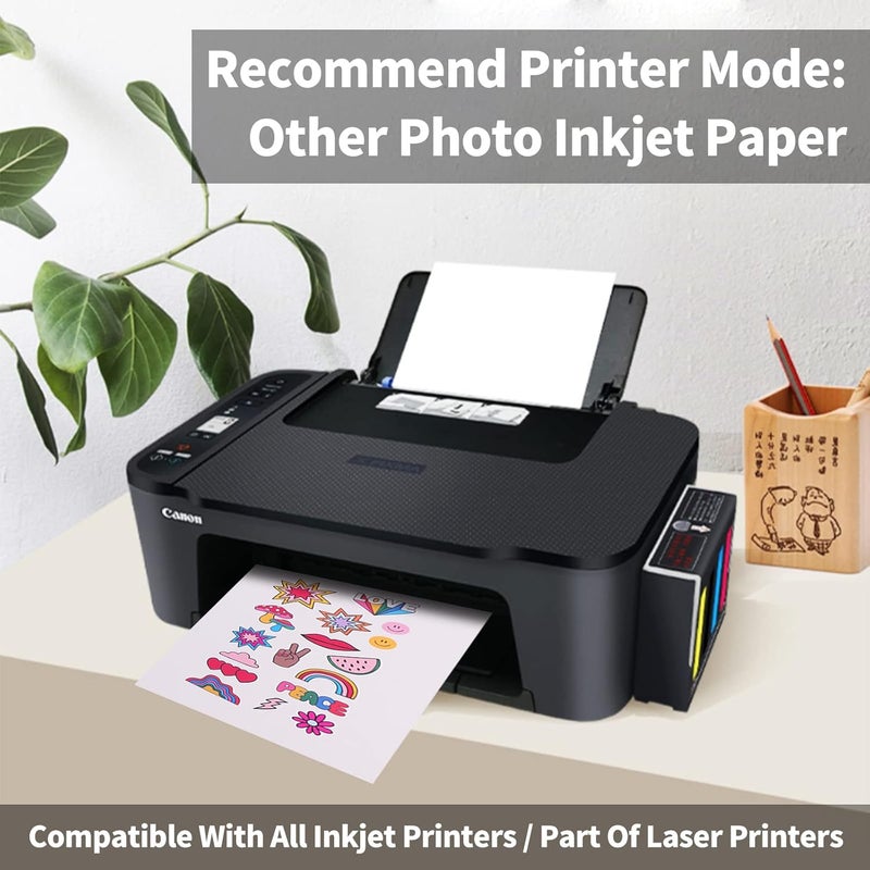 HTVRONT Printable Vinyl Sticker Paper - 70 Sheets Glossy Waterproof Sticker Paper for Inkjet Printer & Laser Printer, Dries Quickly & Tear Resistant, 8.5"x11" - Image 5