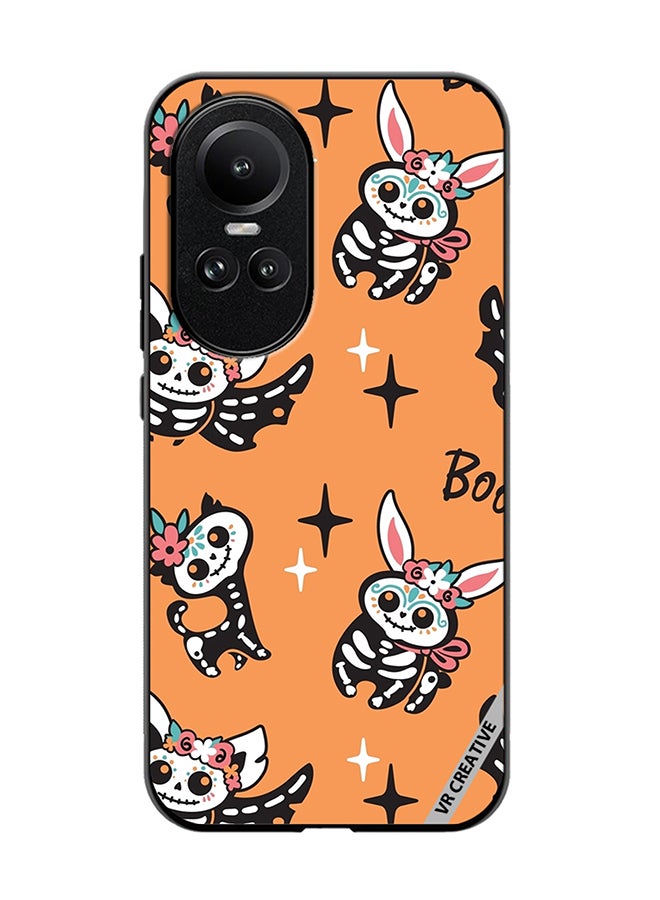 VR CREATIVE Protective Case Cover For Oppo Reno 10 Pro Skeletons Of Cute Animals On Orange Design Multicolour - Image 1