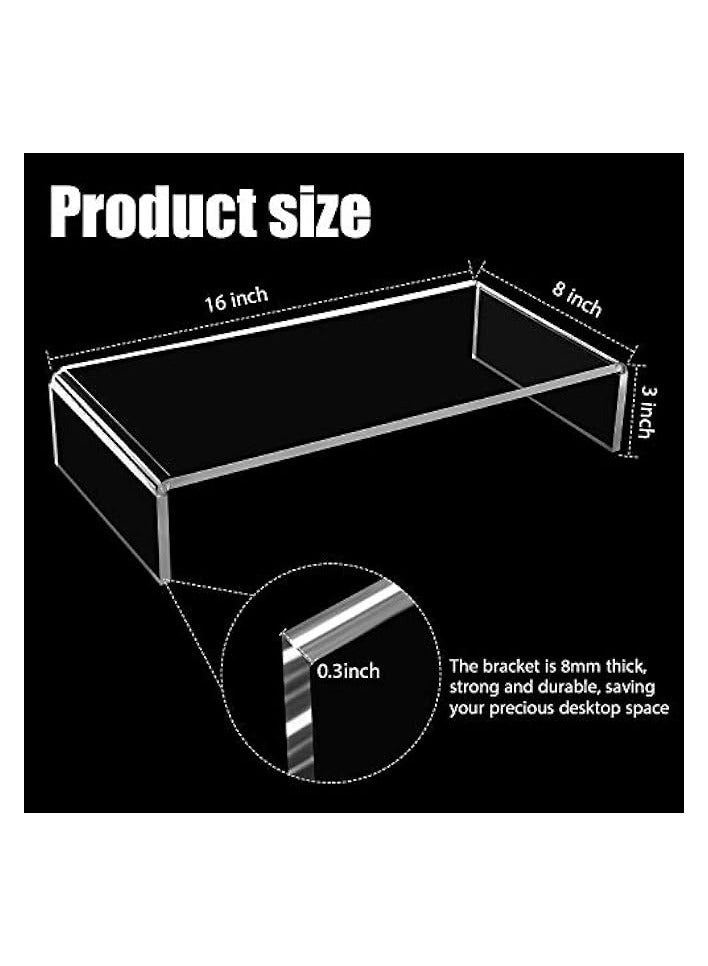 PROMASS 2 Pcs Clear Acrylic Monitor Stand Desktop Video Acrylic Monitor Riser Desk Shelf Computer Stand for Laptop TV Computer Screen Desk Organizer Teacher's Day Supplies(16 x 8 x 3 Inch) - Image 2
