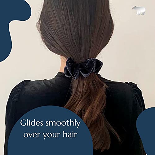 SILVR BEAR Buttery Soft Velvet Scrunchies - Set of 8 | Anti-Hair-Breakage, Ponytail Holders pack for Girls, Women, Hair Ties, Best gift for Sister, Friend, Mom (Black Velvet 8) - Image 4