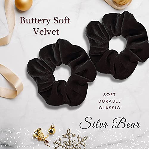 SILVR BEAR Buttery Soft Velvet Scrunchies - Set of 8 | Anti-Hair-Breakage, Ponytail Holders pack for Girls, Women, Hair Ties, Best gift for Sister, Friend, Mom (Black Velvet 8) - Image 3