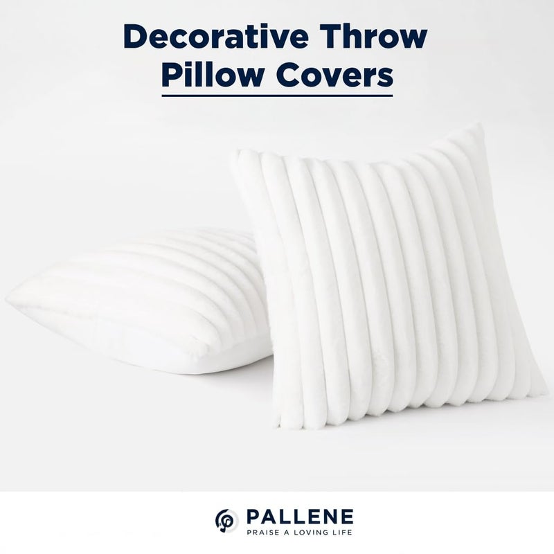 Pallene Faux Fur Plush Throw Pillow Covers 16x16 Set of 2, Luxury Soft Fluffy Striped Decorative Pillow Covers for Sofa, Couch, Living Room, White - Image 5