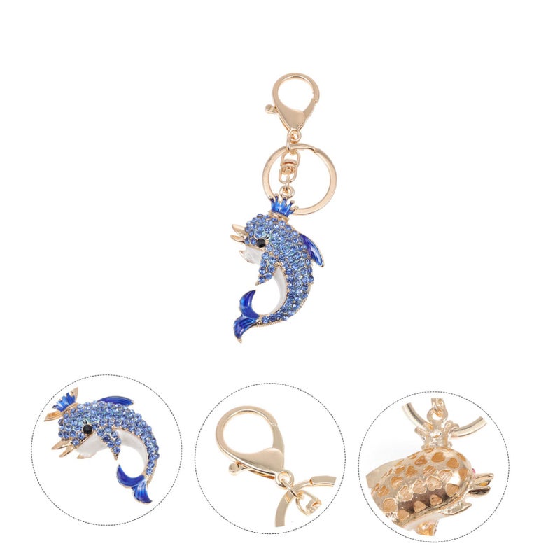 تاج دولفين حامل المفاتيح قلادة المفاتيح حجر الراين الأزرق 13X4X2CM - Image 5