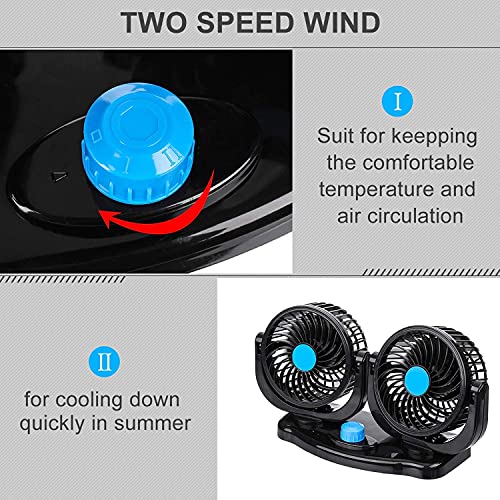 UBH ; Profession of Quality UBH Profession of Quality Car Fan 12V 360 Degree Rotatable Dual Head 2 Speed Quiet Strong Dashboard Auto Cooling Air Fan for All Auto Vehicles - Image 4