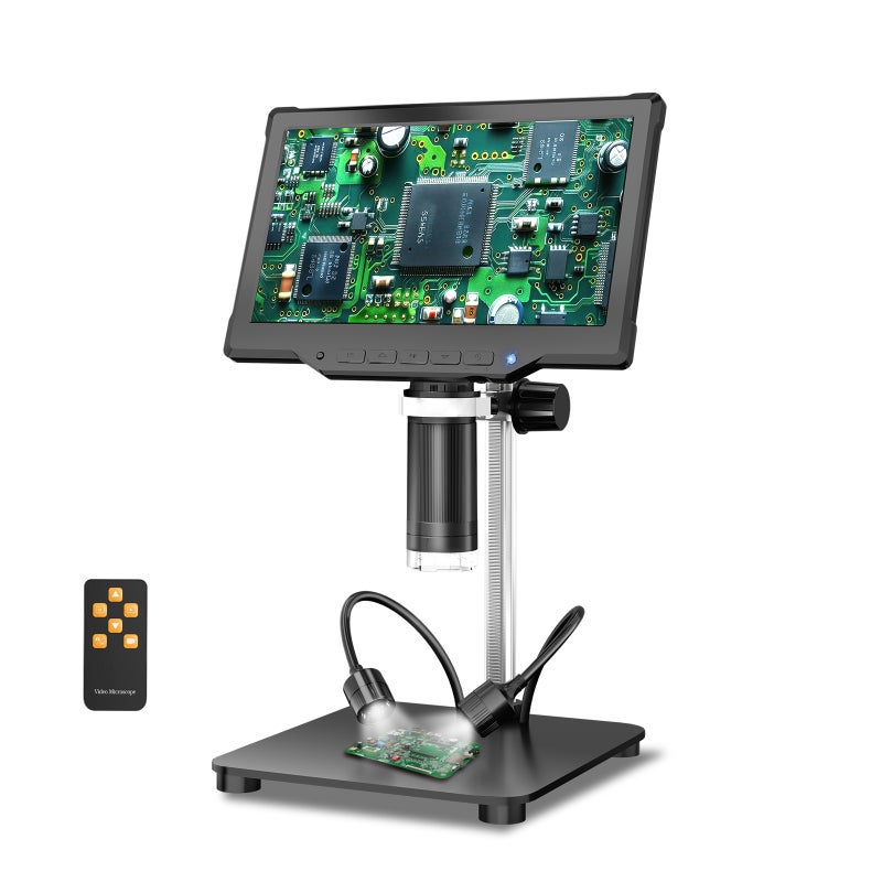 مجهر رقمي LCD IPS بقياس 10.1 بوصة دقة 1080P وتكبير 1000 ضعفاً ودقة 16 ميجا بيكسل مع مصدر ضوء للبالغين للعقاقير والدوائر الكهربائية وغيرها، مجهر لحقان مع عرض على الكمبيوتر - Image 1
