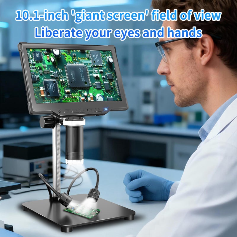 مجهر رقمي LCD IPS بقياس 10.1 بوصة دقة 1080P وتكبير 1000 ضعفاً ودقة 16 ميجا بيكسل مع مصدر ضوء للبالغين للعقاقير والدوائر الكهربائية وغيرها، مجهر لحقان مع عرض على الكمبيوتر - Image 3