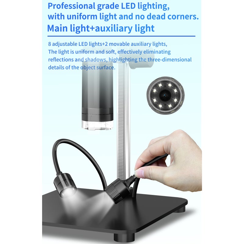 مجهر رقمي LCD IPS بقياس 10.1 بوصة دقة 1080P وتكبير 1000 ضعفاً ودقة 16 ميجا بيكسل مع مصدر ضوء للبالغين للعقاقير والدوائر الكهربائية وغيرها، مجهر لحقان مع عرض على الكمبيوتر - Image 5