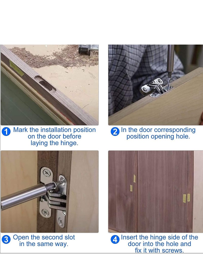 Generic - 2 Pairs of Stainless Steel Hidden Cabinet Hinges with Screws for Invisible Doors, Ideal for Cabinets, Furniture, Drawers, and Windows - Leaf Height 1-3/4 Inches - Image 1
