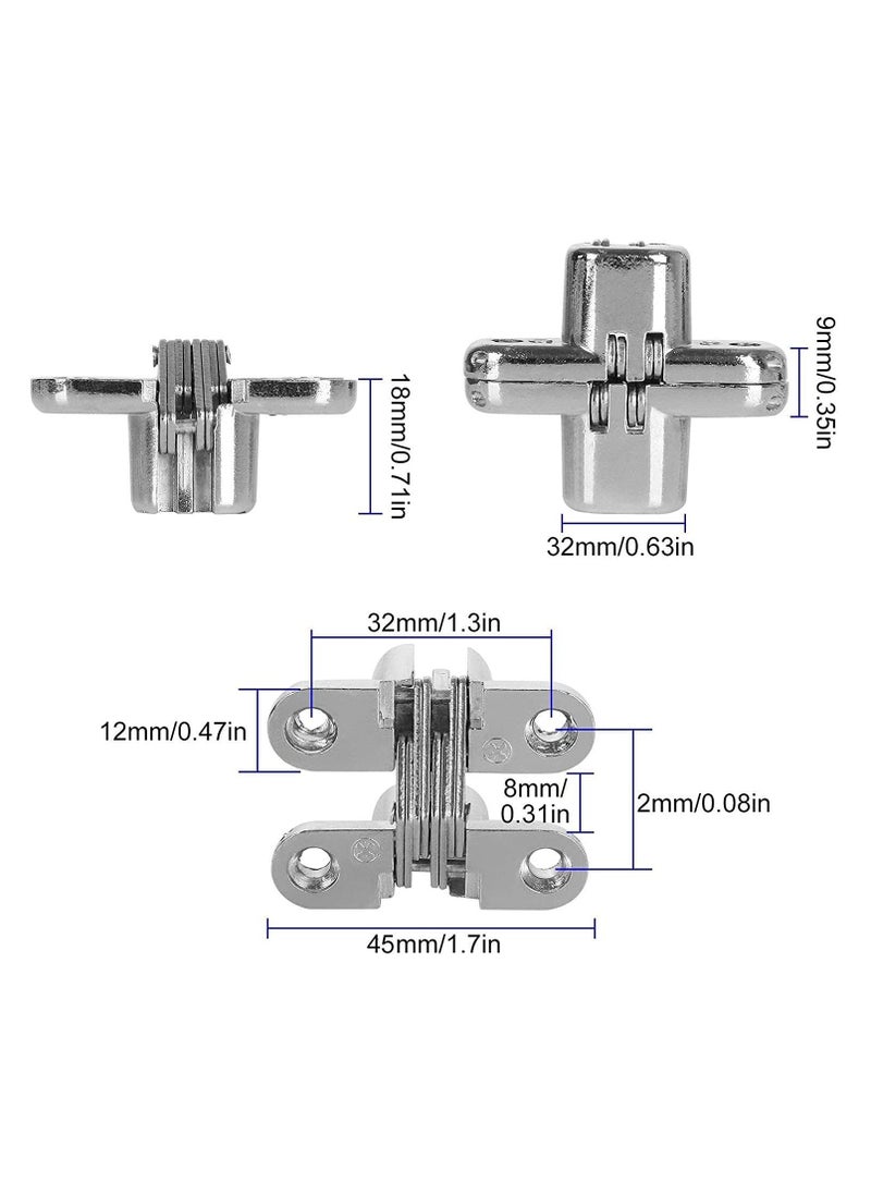 Generic - 2 Pairs of Stainless Steel Hidden Cabinet Hinges with Screws for Invisible Doors, Ideal for Cabinets, Furniture, Drawers, and Windows - Leaf Height 1-3/4 Inches - Image 1
