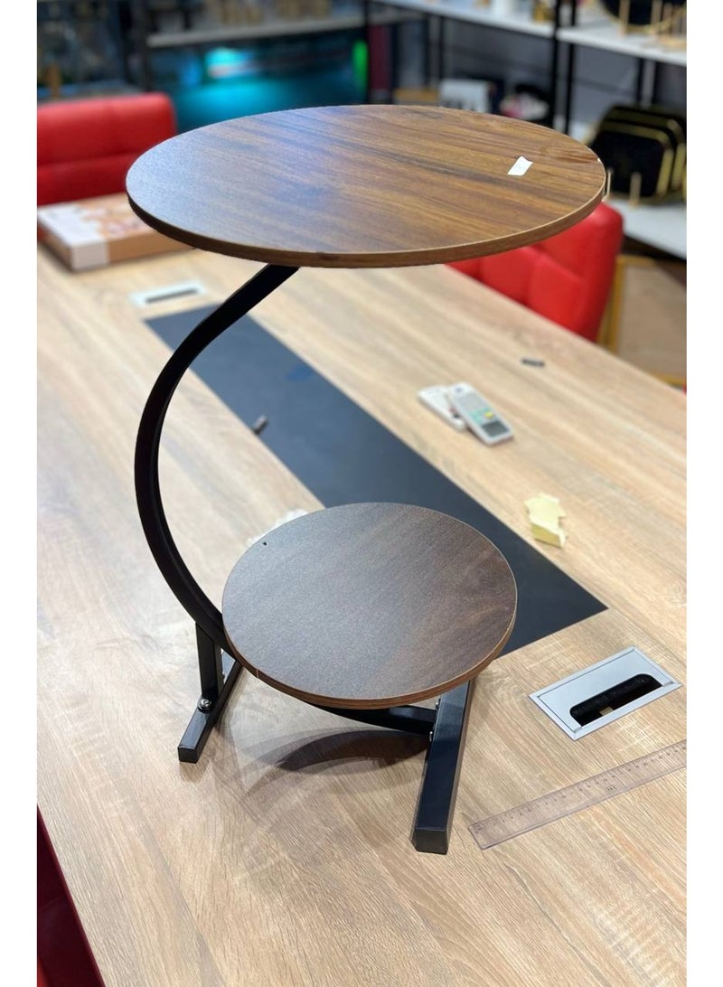 A modern, elegant, round, two-tiered side table with sturdy metal legs offers unique style in one convenient spot for coffee, your laptop, or your favorite book. Its pleasing design adds a touch of beauty to any corner of your space. - Image 5