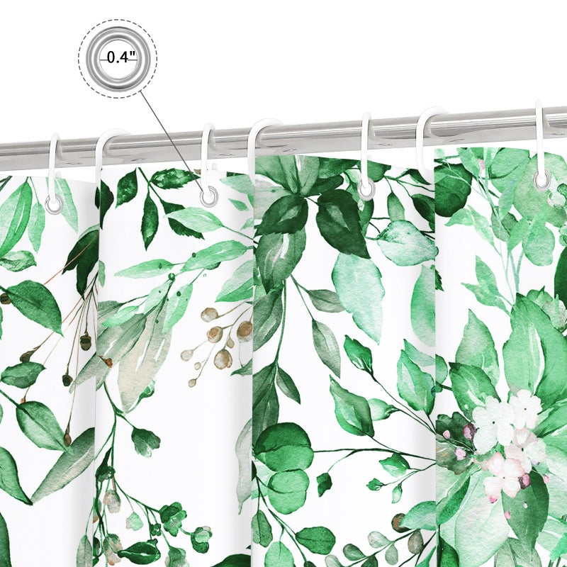 Gibelle Emerald Green Eucalyptus Shower Curtain, Watercolor Plant Leaves with Floral Bathroom Shower Curtain Set, 72x72 - Image 4