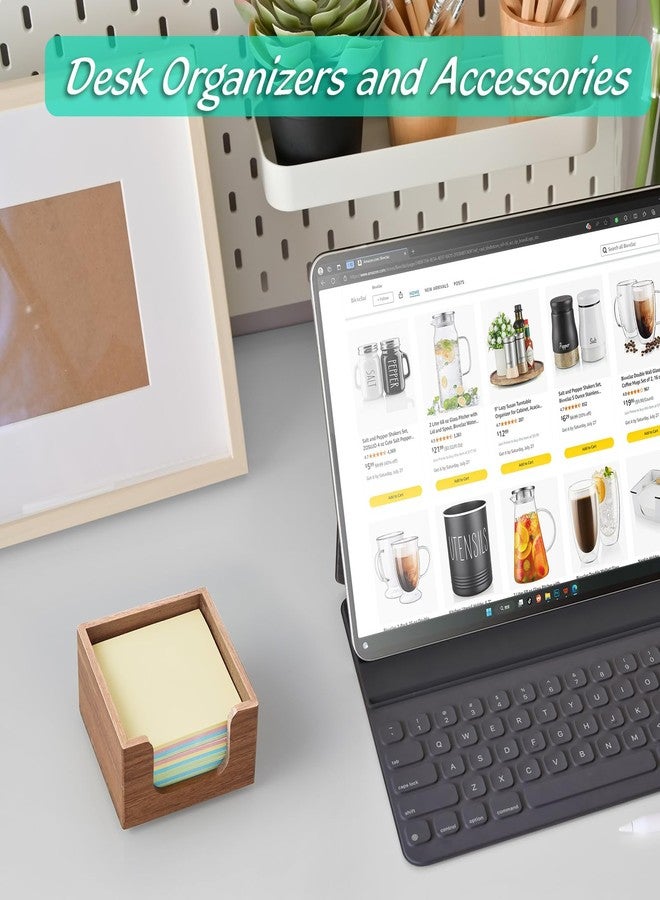 Bivvclaz حامل ملاحظات لاصقة، موزع ملاحظات لاصقة من خشب الأكاسيا، حامل دفاتر ملاحظات ذاتية اللصق، منظم موزع حامل دفاتر الملاحظات لمستلزمات المكتب المدرسي - Image 2