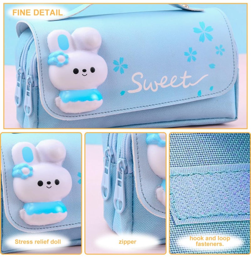 MCWTH Pencil Case for Girls, Kids Large Capacity Cute Pencil Box with Compartments School Organizer Pen Pouch (Sakura Blue) - Image 2