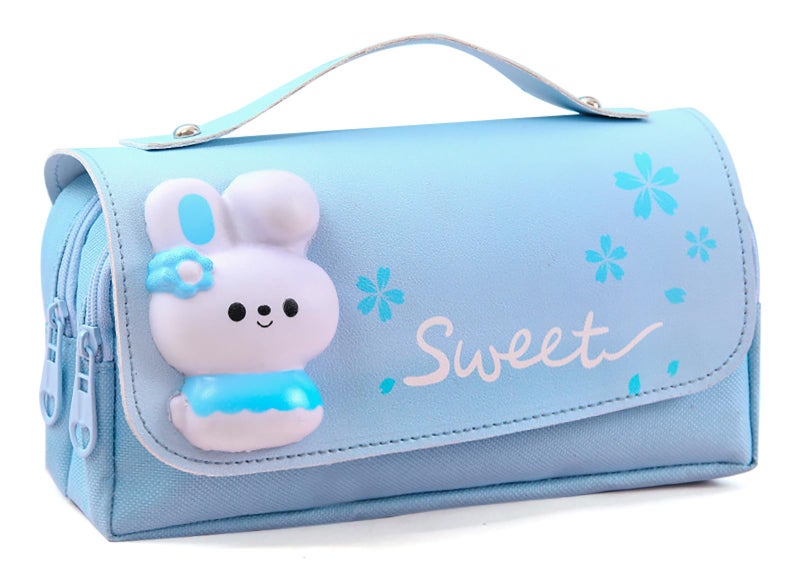MCWTH Pencil Case for Girls, Kids Large Capacity Cute Pencil Box with Compartments School Organizer Pen Pouch (Sakura Blue) - Image 1