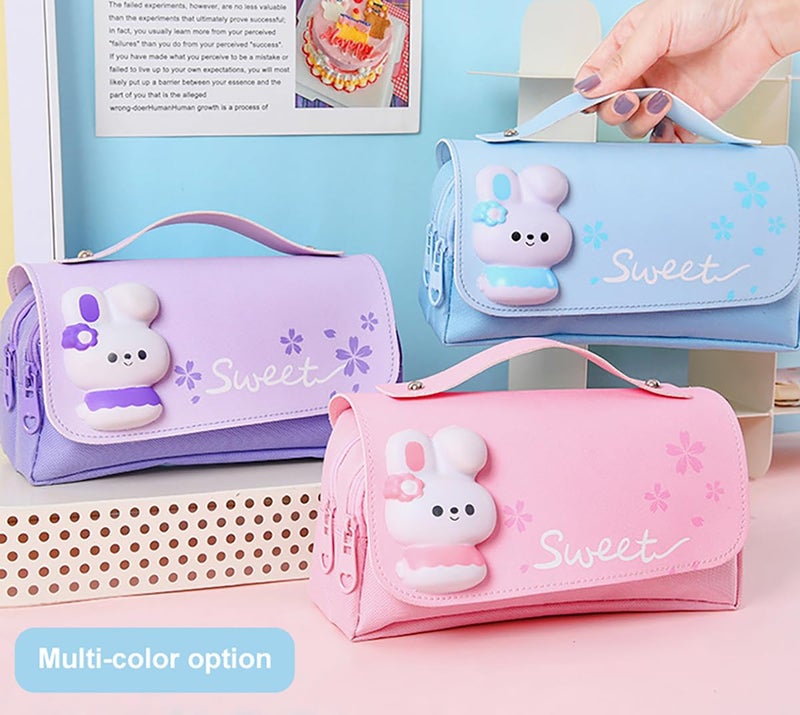 MCWTH Pencil Case for Girls, Kids Large Capacity Cute Pencil Box with Compartments School Organizer Pen Pouch (Sakura Blue) - Image 5