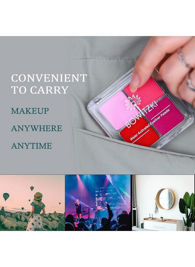 Water Activated Eyeliner Palette Graphic Eye Liner Smudge Proof Hydra Liner4 Colors (Red)