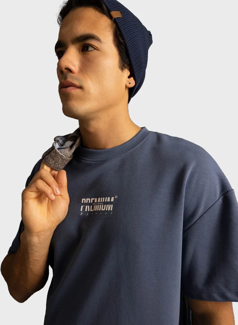 DeFacto Slogan Crew Neck T-Shirt
