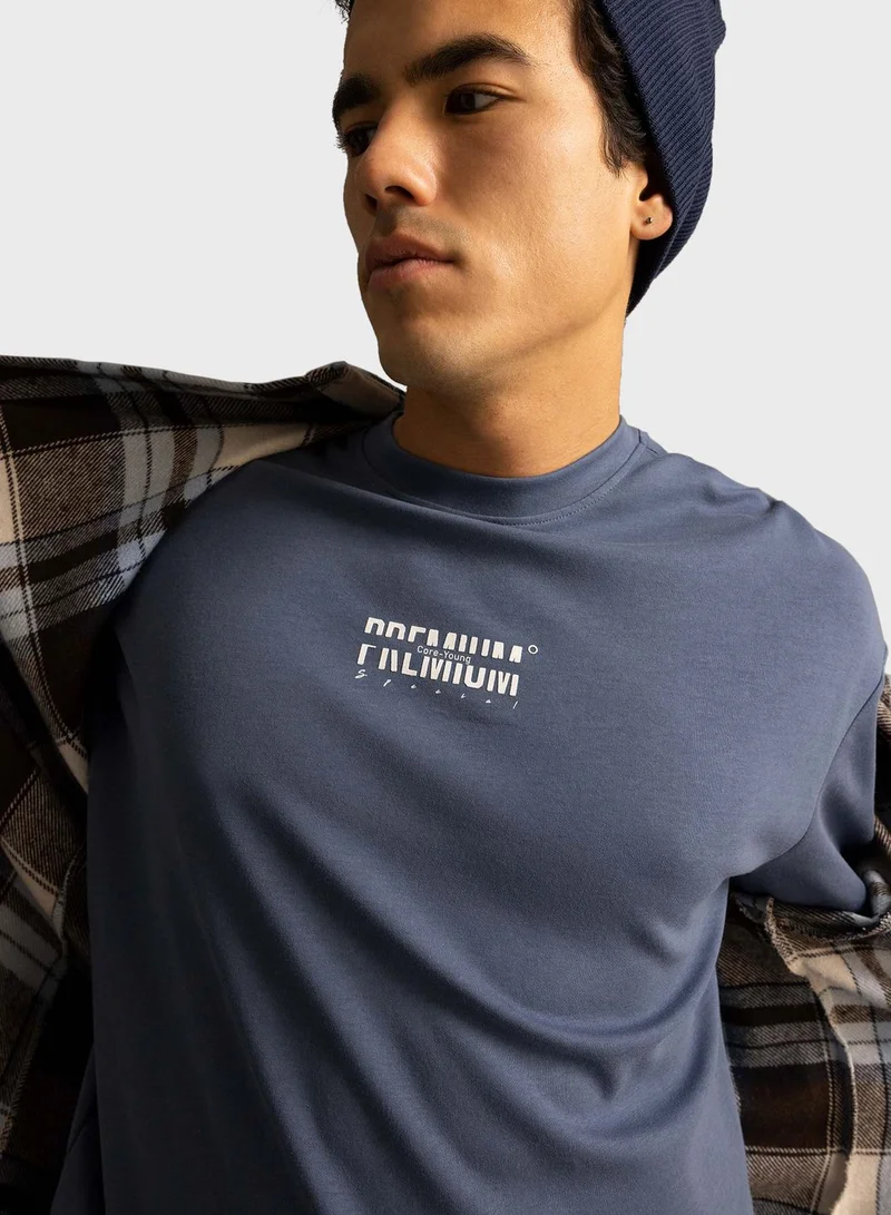 DeFacto Slogan Crew Neck T-Shirt
