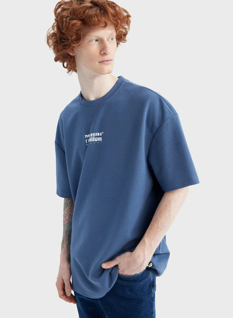 DeFacto Slogan Crew Neck T-Shirt