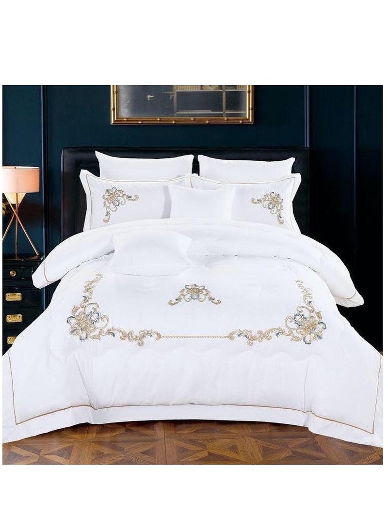 MMM HOME MMM HOME Embroidered 6pcs King size High Cotton Hotel Master Quality Microfiber Bedding Set Comforter/Bedsheet/Pillow covers set  - Image 1