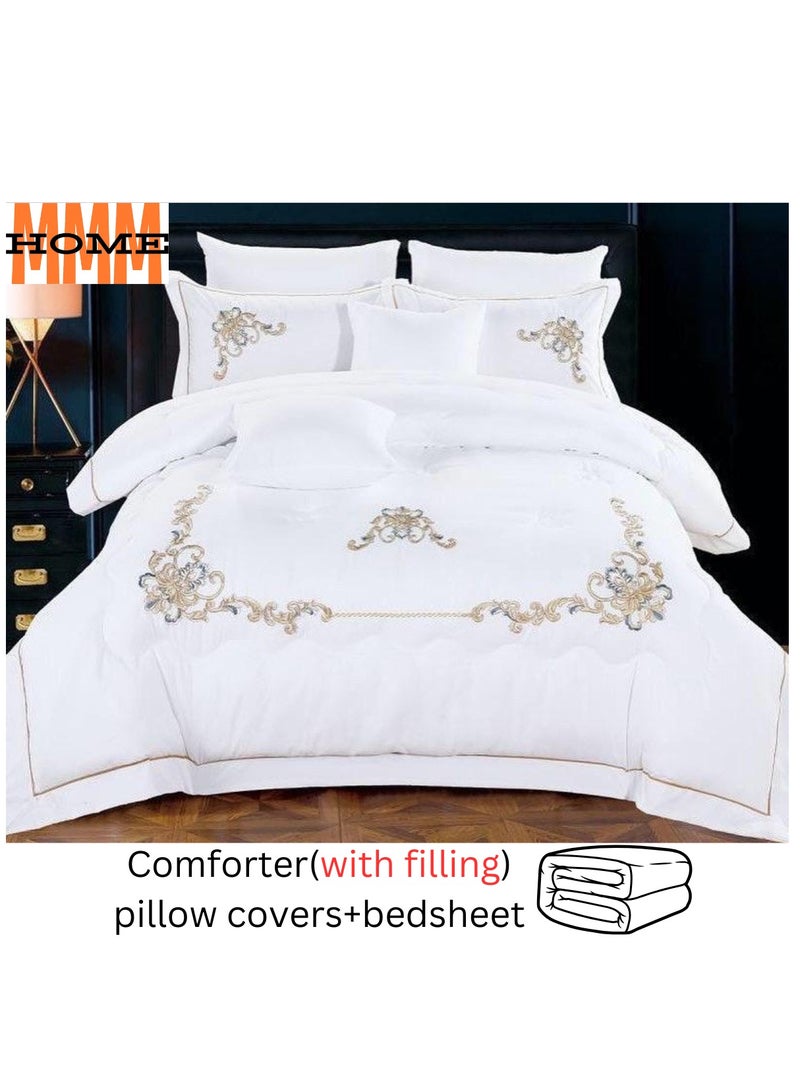 MMM HOME MMM HOME Embroidered 6pcs King size High Cotton Hotel Master Quality Microfiber Bedding Set Comforter/Bedsheet/Pillow covers set  - Image 2