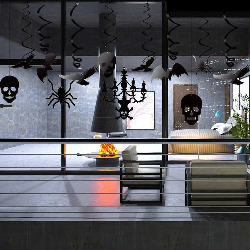 KUUQA Halloween Hanging Decorations Ceiling Decoration of Chandelier Bat Crow Spider Skull for Haunted House Decoration Set of 20 - Image 5