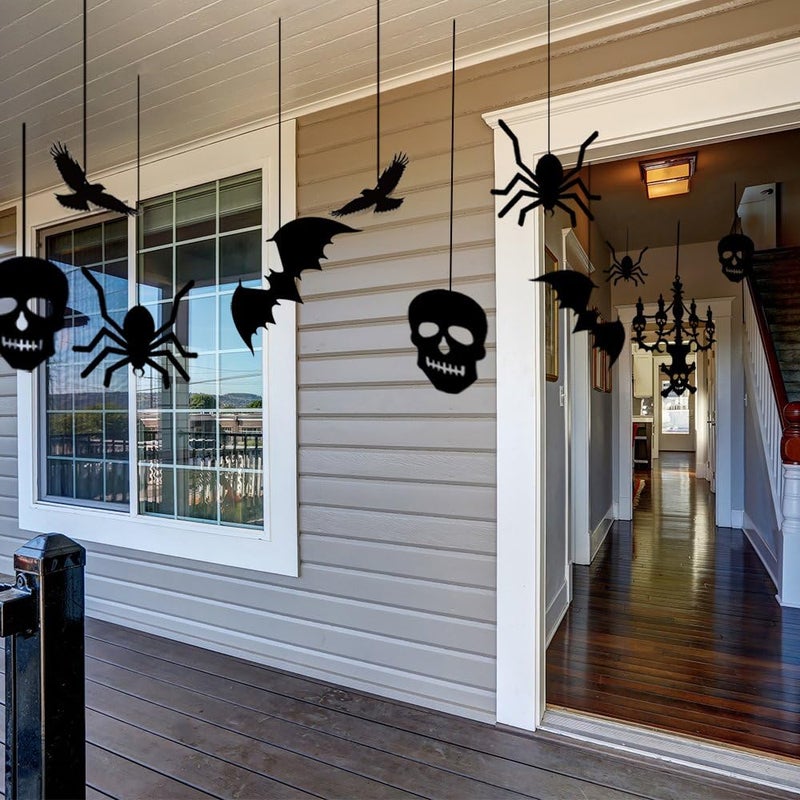 KUUQA Halloween Hanging Decorations Ceiling Decoration of Chandelier Bat Crow Spider Skull for Haunted House Decoration Set of 20 - Image 3
