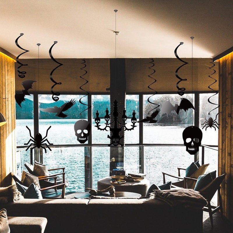 KUUQA Halloween Hanging Decorations Ceiling Decoration of Chandelier Bat Crow Spider Skull for Haunted House Decoration Set of 20 - Image 4