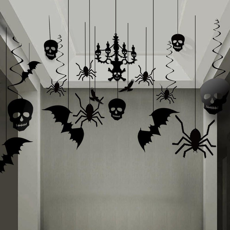 KUUQA Halloween Hanging Decorations Ceiling Decoration of Chandelier Bat Crow Spider Skull for Haunted House Decoration Set of 20 - Image 2