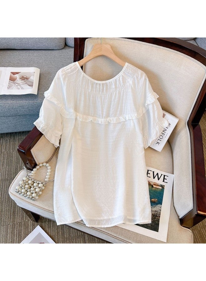 60.00 Kg-175.00 Kg Large Size Women's Clothing Girl Fresh Top Loose Lotus Leaf Short-sleeved T-shirt 2023 Summer New Style 