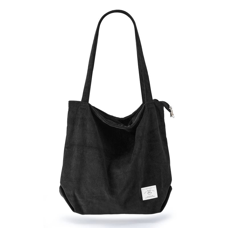 KALIDI FANCY FOREST KALIDI Women Corduroy Tote Bag Large Shoulder Bag with Zipper Pockets Big Capacity Casual Handbags Shopping Bag for Girls, Black - Image 1