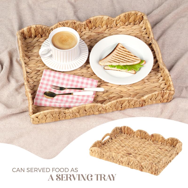 LASIDO Water Hyacinth Handwoven Seagrass Tray with Scalloped Edge and Handles (17x13x3in) Rectangular Handwoven Trays, Water Hyacinth Basket for with Built-in Handles (Rectangular - 1 PCS) - Image 4