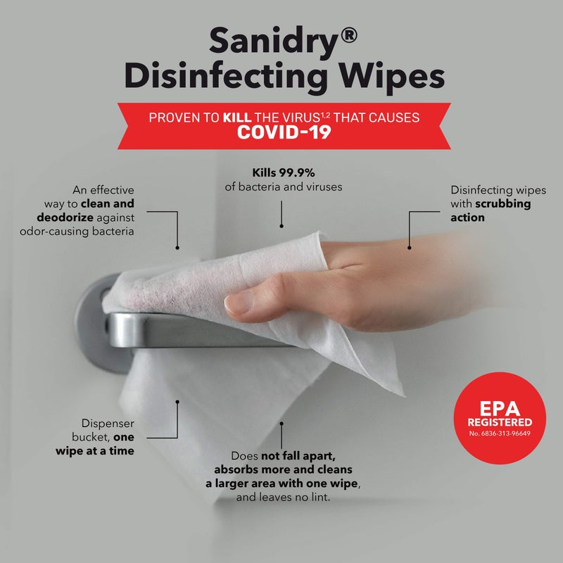 Rosmar, SANIDRY, Multi-Surface Cleaning Wipes, Unscented, Non Abrasive, 300 Count, White - Image 2