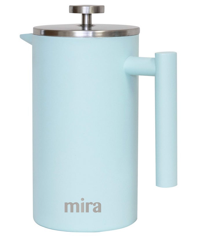 20 OZ INSULATED FRENCH PRESS STAINLESS STEEL COFFEE TEA MAKER DOUBLE WALL TEMPERATURE CONTROL BREWER PEARL BLUE