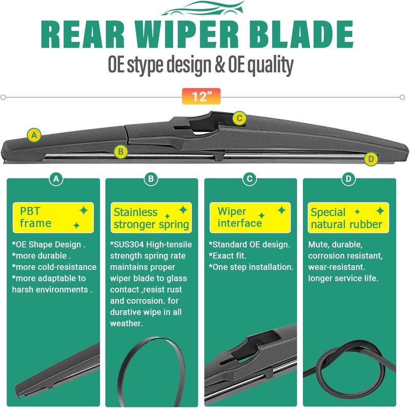 WINDSMILE 26" 16" 12" Windshield Wiper Blades Replacement for Kia Sorento 2021 2022 2023 2024 Premium All Weather Front Rear Wipers Set - OEM Quality (Pack of 3) - Image 5