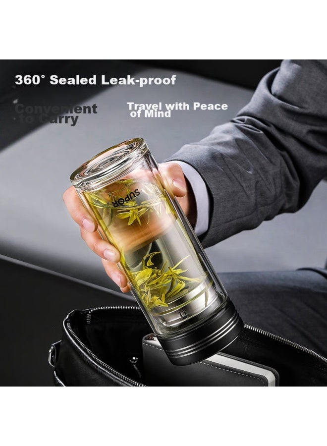 Supor Double-layer Glass Cup, Office Tea Infuser Mug, Tea-water Separation Cup For Men And Women, Car Water Bottle, 350ml, Elegant Black - Image 3